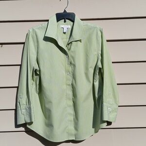 CHICO'S Women's Green & White  Striped  Shirt - 2